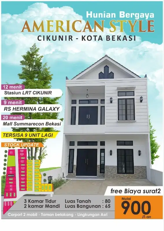 Rumah 2Lt Model Eropa Di Bekasi,Bisa Cicil Bertahap Ke Developer