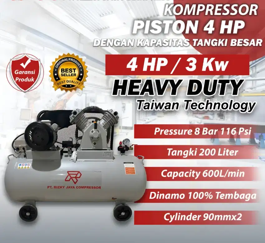 KOMPRESSOR ANGIN PISTON Heavy Duty 4 HP 3 KW Tangki Besar Phase 1