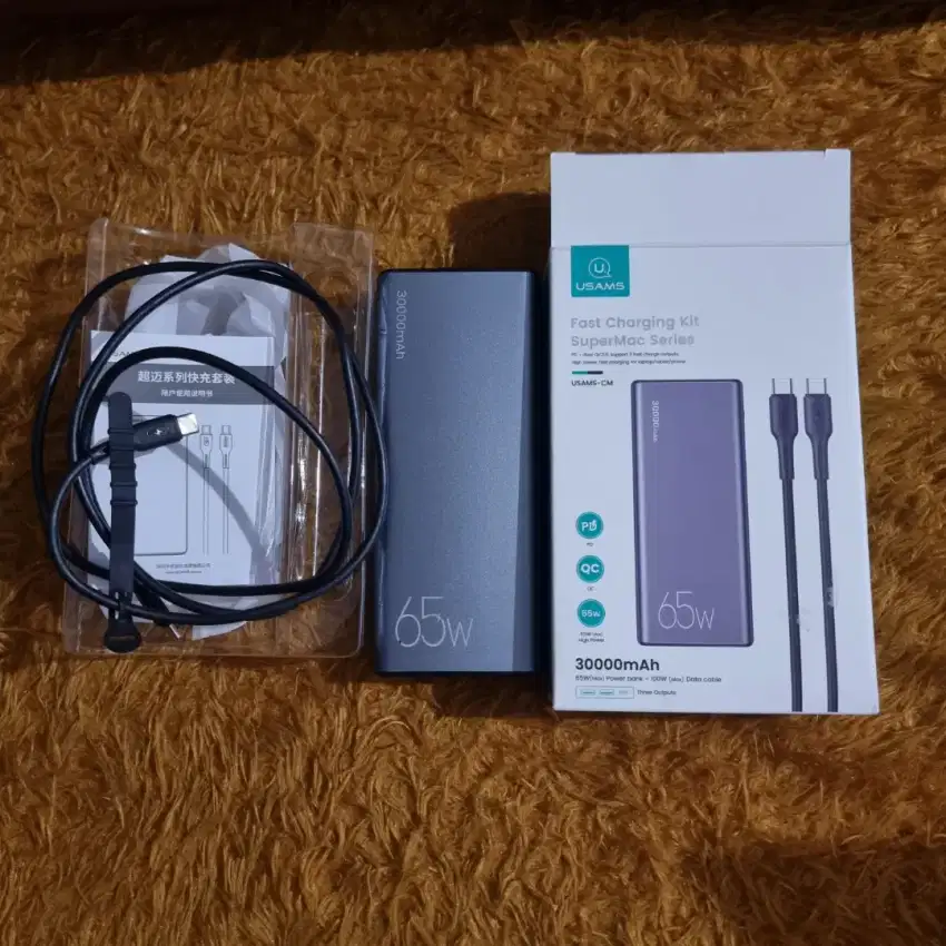USAMS PB59 Powerbank 30000mAh PD 65W QC 3.0 + Kabel Data C to C 100W