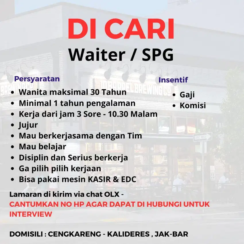 Dibutuhkan SPG / WAITERS