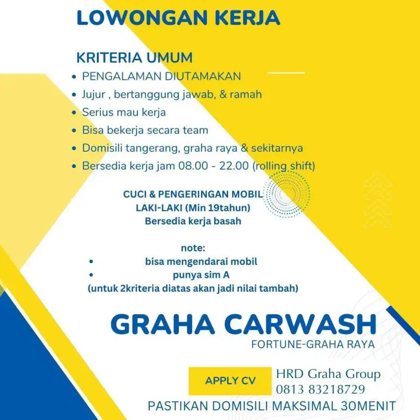 Dibutuhkan operator carwash