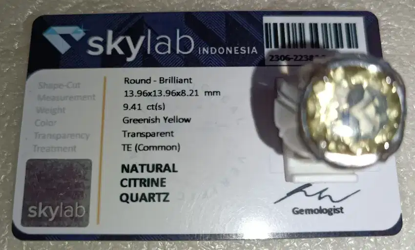 Cincin Natural Greenish Yellow Citrine 9.41 Ct Mewah Bermemo