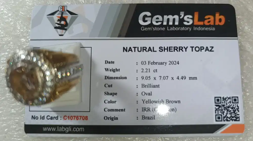 Cincin Natural Sherry Topaz 2.21 Ct Mewah Bermemo