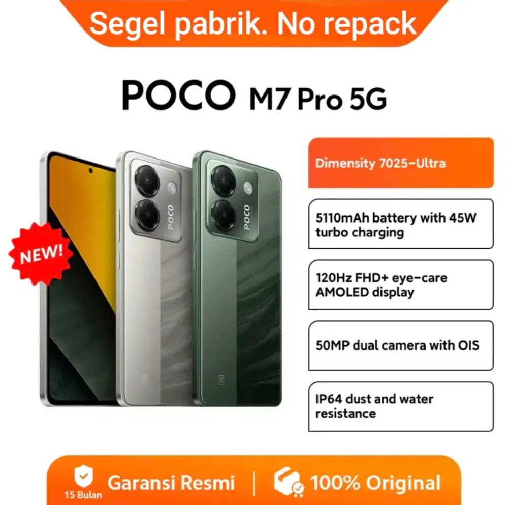 Poco M7 Pro 5G 8/256. Baru. Segel pabrik. Garansi resmi 15 bulan