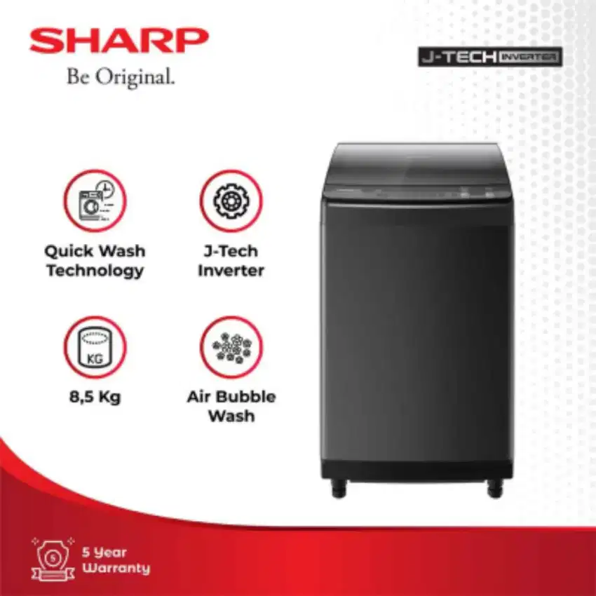 SHARP 8,5 Kg Mesin Cuci 1 Tabung J-Tech Inverter ES-M8500XT-SA