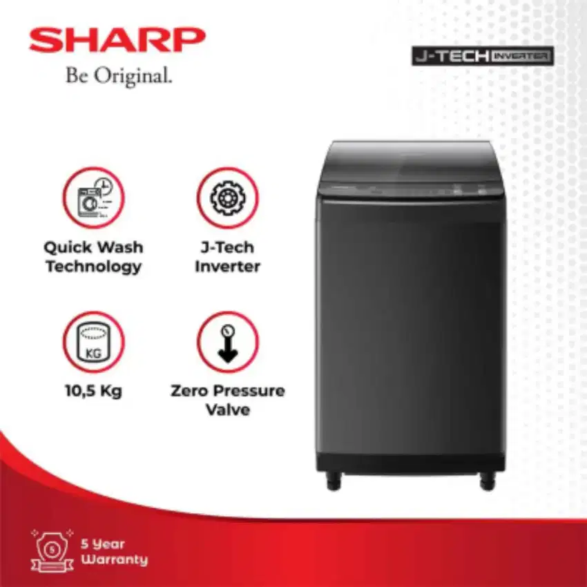 SHARP 10,5 Kg Mesin Cuci 1 Tabung J-Tech Inverter ES-M1050XT-SA