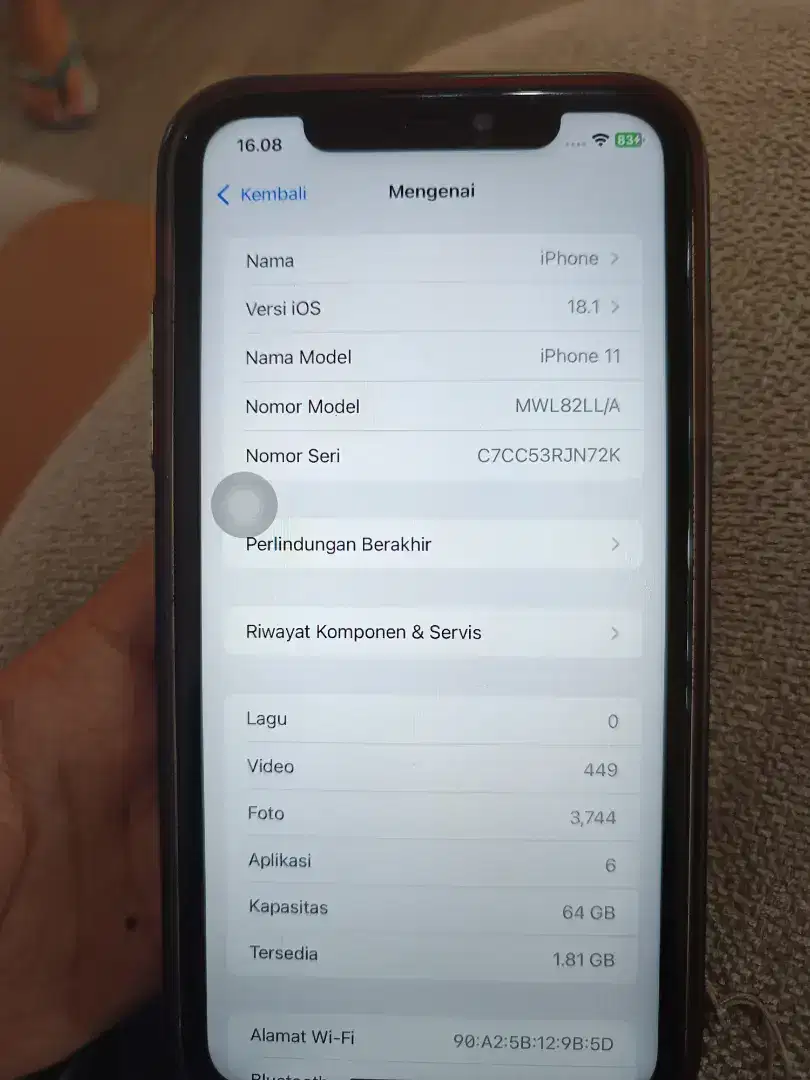 Iphone 11 WIFI Only, Inter LL/A 64GB (Minus)