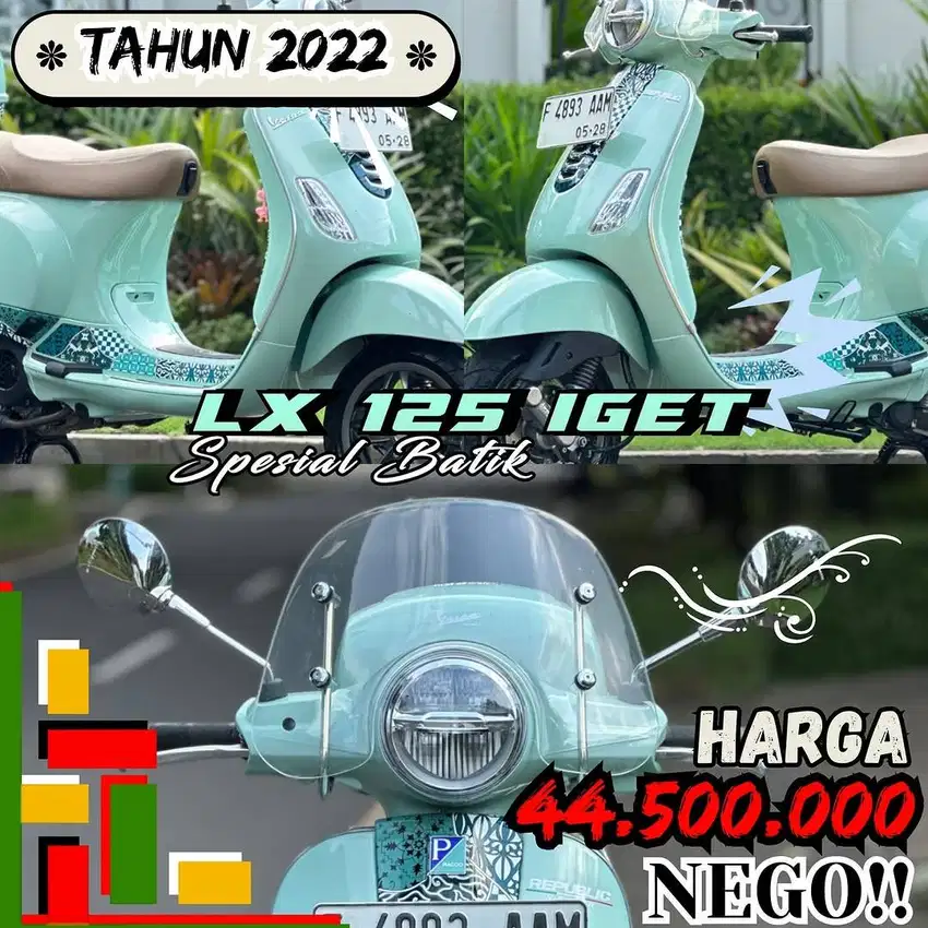 VESPA LX Iget Batik Series 150 Th 2022 WARNA HIJAU LIKE NEW