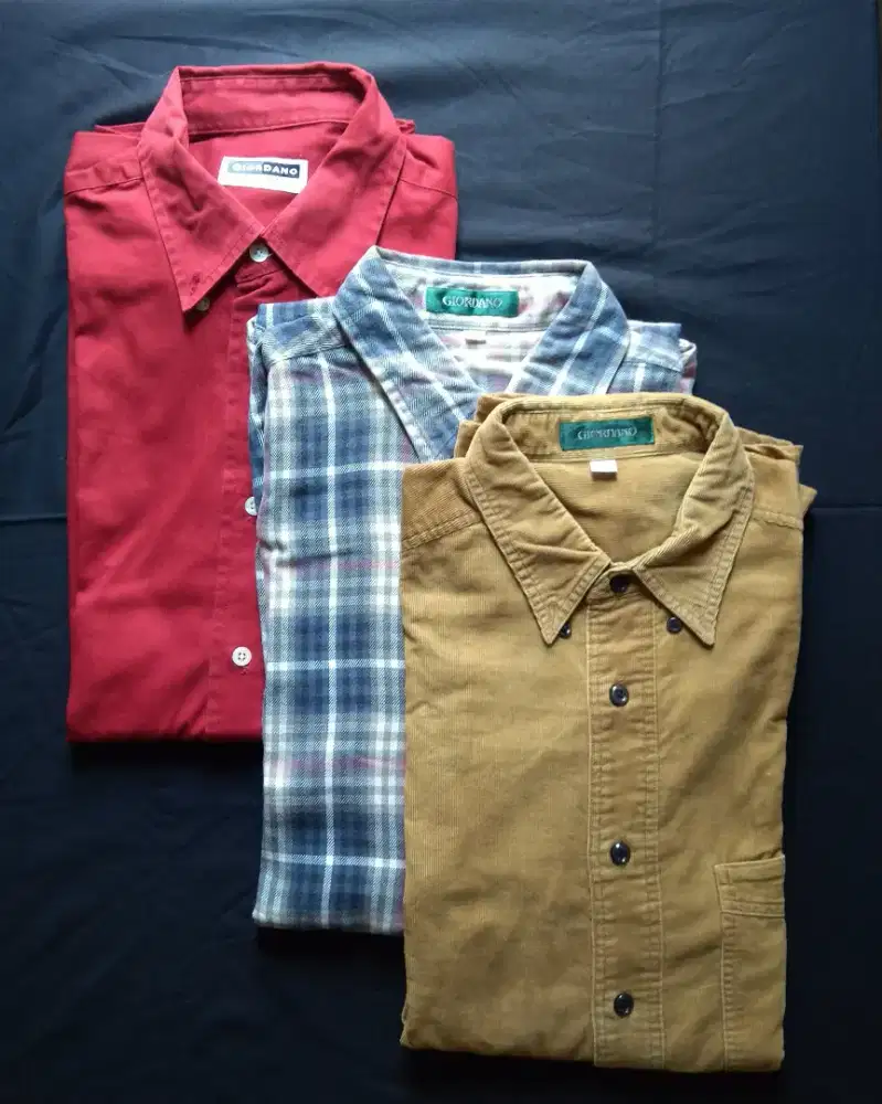 Preloved Paketan Murah 3 Kemeja Branded Giordano Size L Asia Shirt