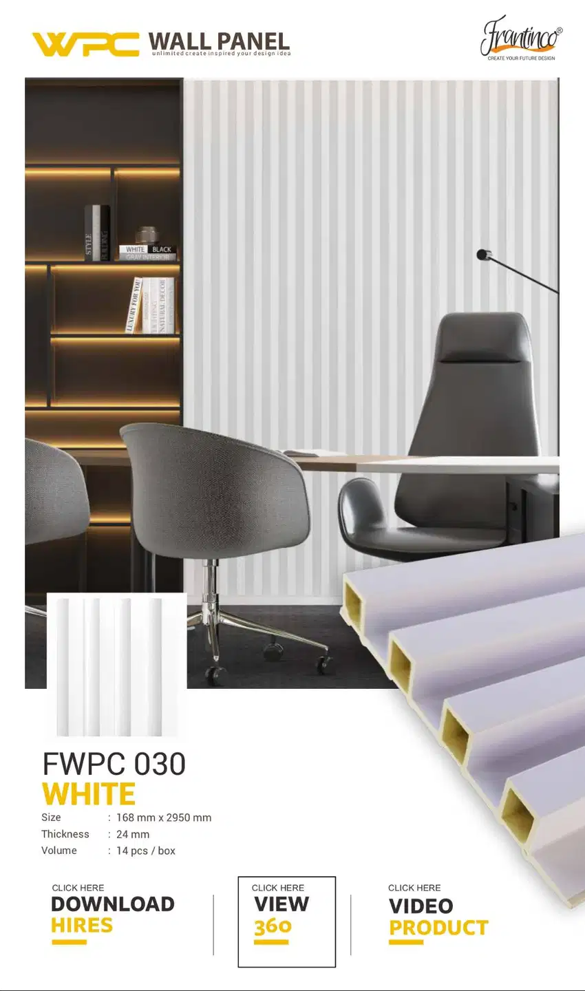 WPC Wall Panel Dinding FRANTINCO Solid Series Hiasan Dinding 2,95m