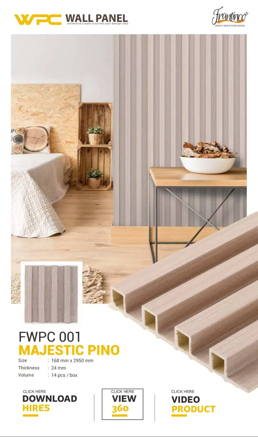 WPC Wall Panel Dinding FRANTINCO Woodgrain Series Hiasan Dinding 2,95m