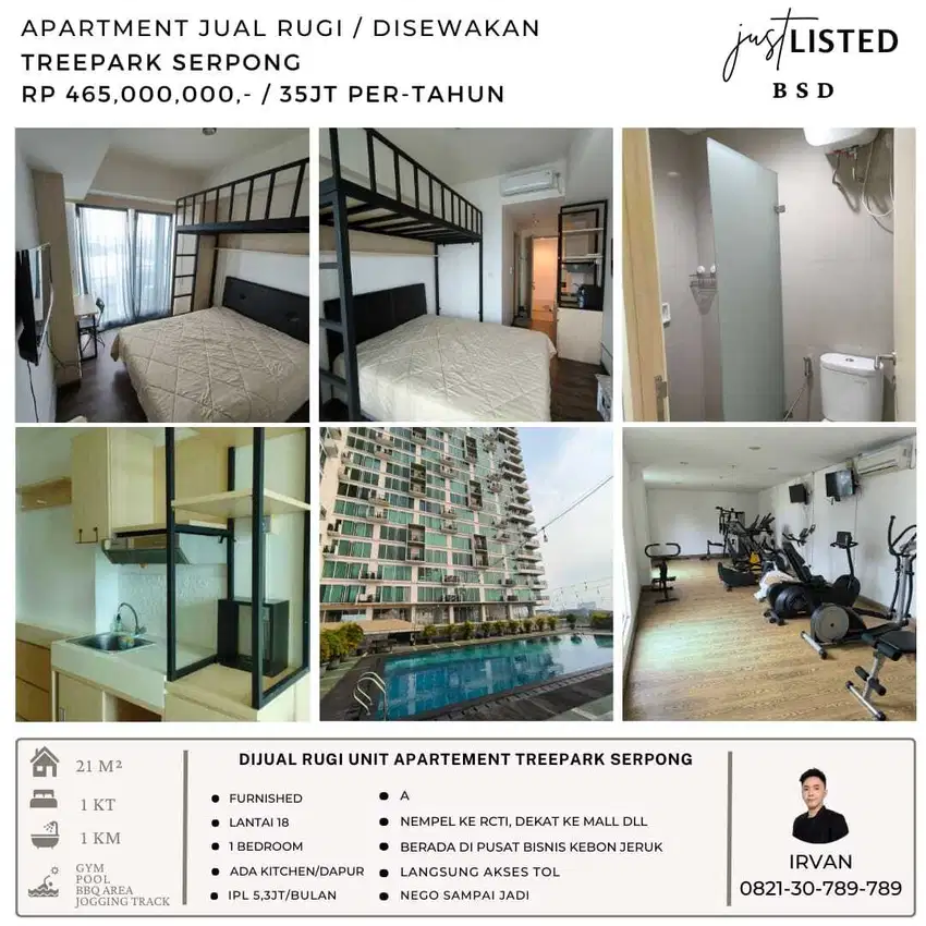 Dijual Apartemen Tree Park BSD Furnished Harga Miring Nego Sampai Jadi