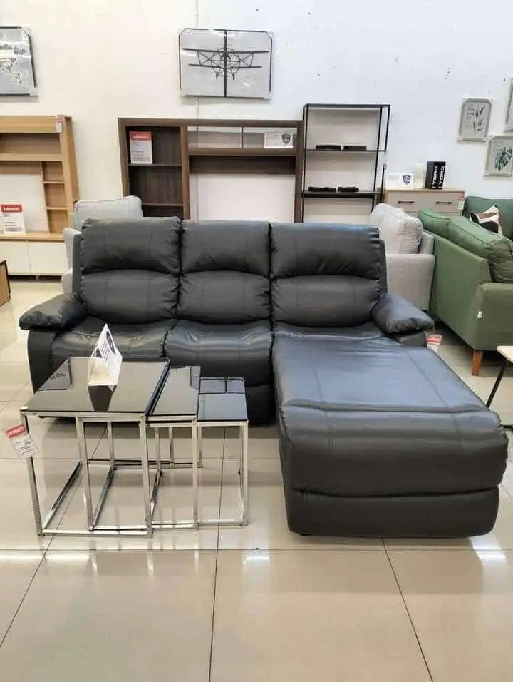 Sofa L Kulit 3 Seat dengan recline