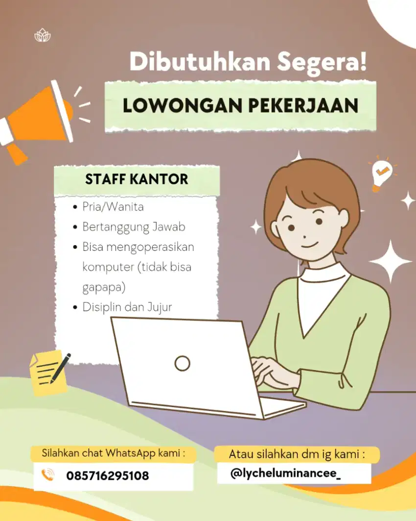 open lowongan pekerjaan staff kantor lokasi sudirman, jakarta pusat