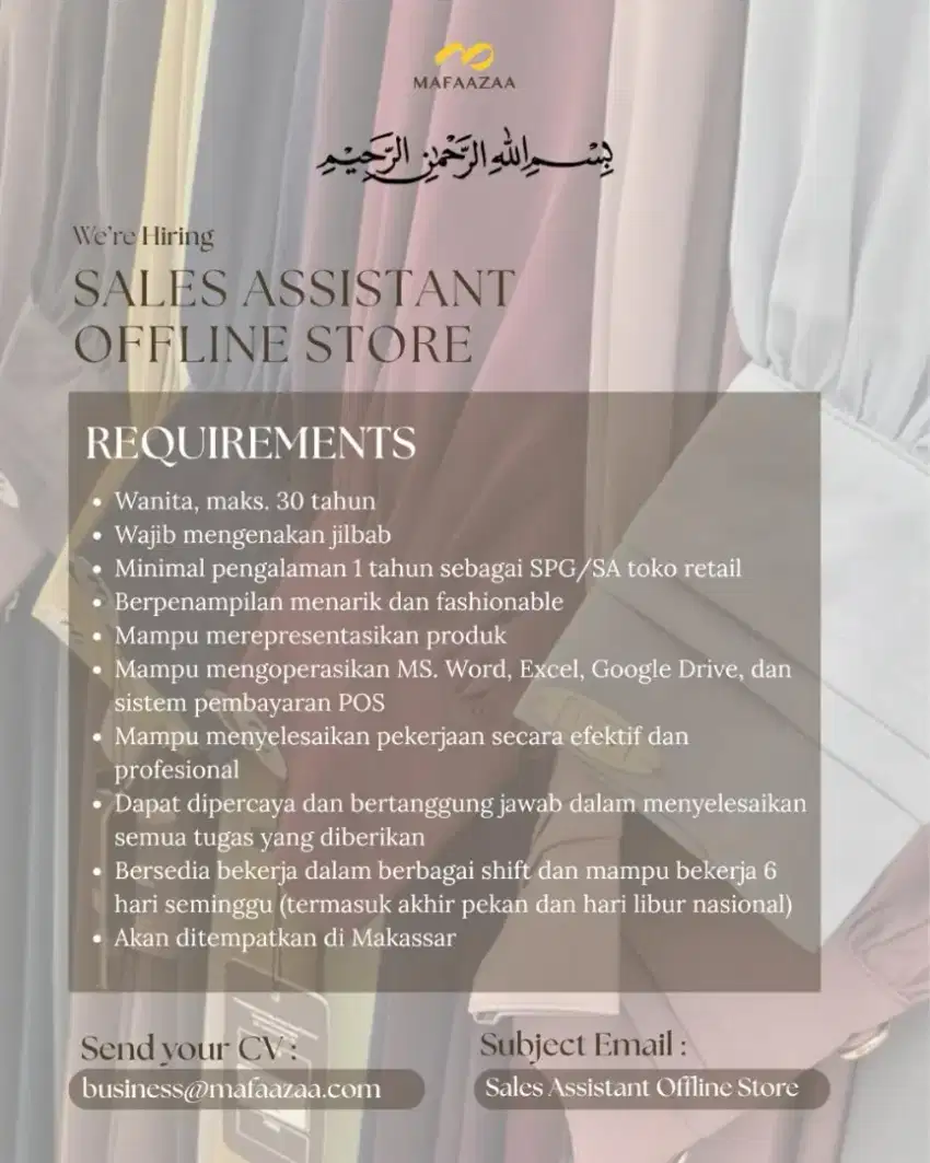 We're Hiring Sales Assistant Offline Store