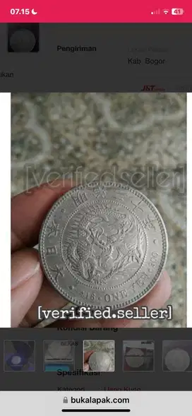 Koin Yen Jepang Kaisar Kuno Dinasti Antik Langka Silver Perak Asli