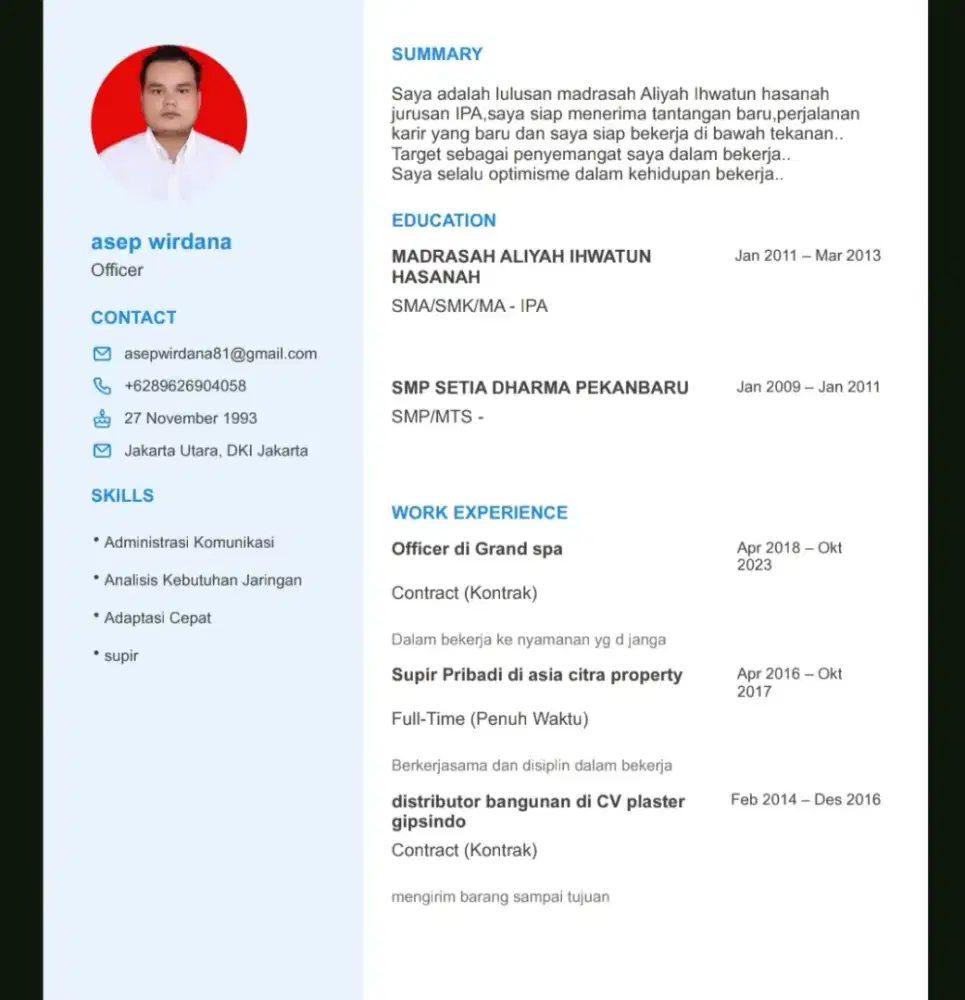 Saya mencari pekerjaan sbg Supir operasional dan pribadi matik,manual