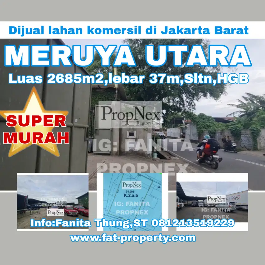 Dijual lahan komersil di Jl Meruya Utara,JakBar luas 2685m2,SHGB,Sltn