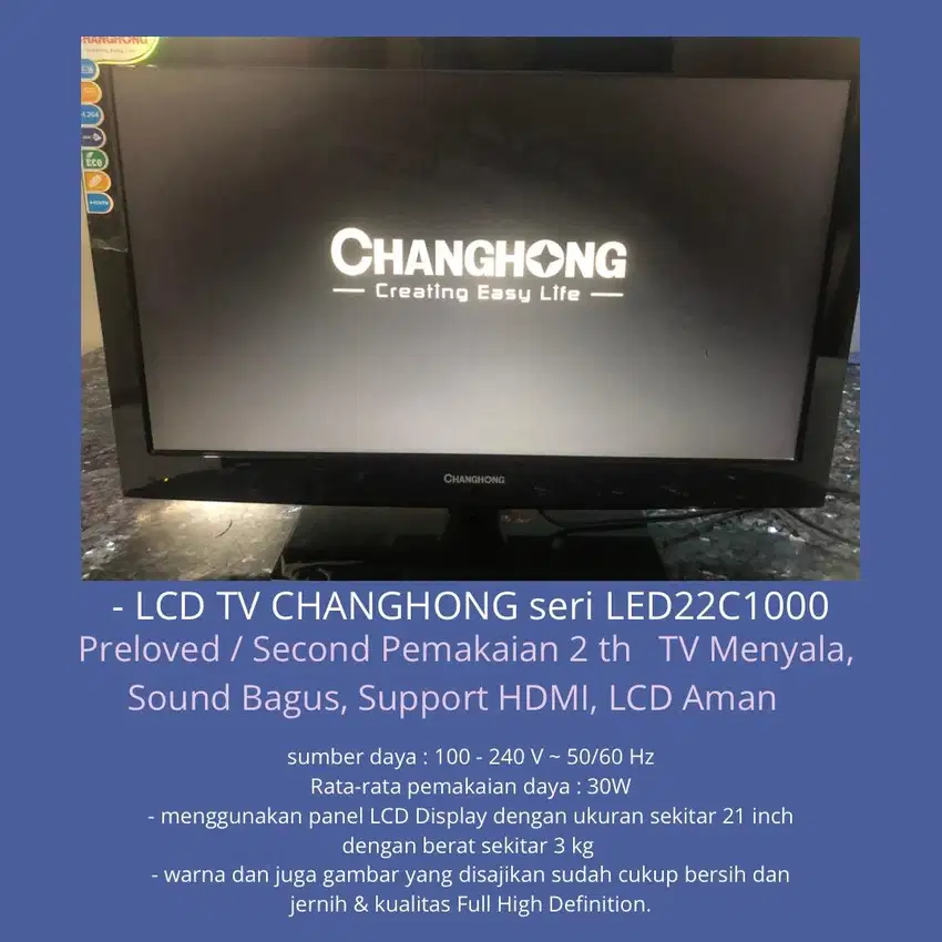 CHANGHONG SMART TV 21 Inch Support HDMI, TV Menyala, Sound Bagus