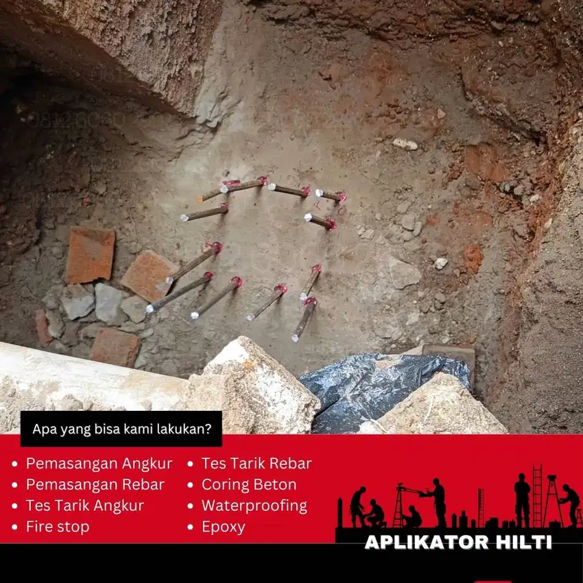 Aplikator Angkur Hilti Pemasangan Rebar D13 Ulir