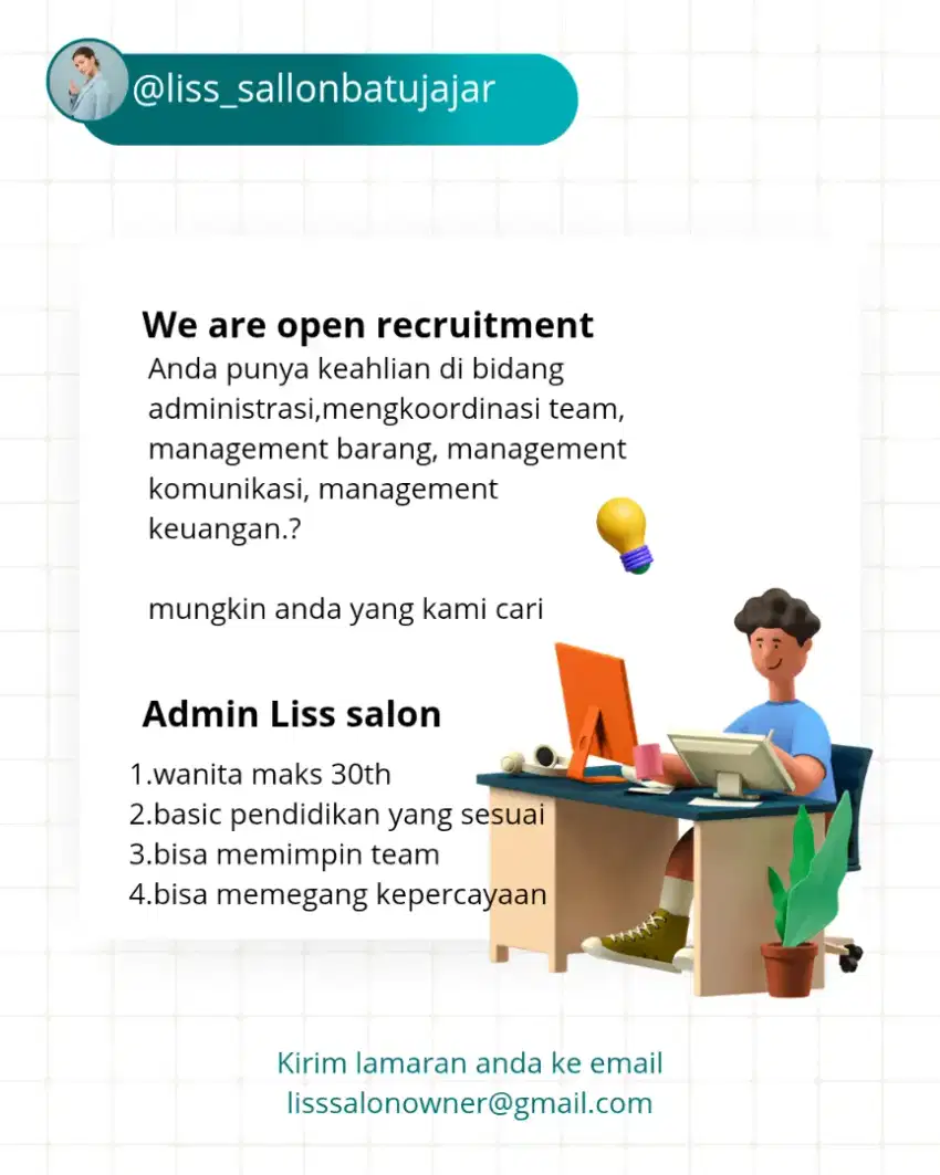 Di butuhkan admin salon