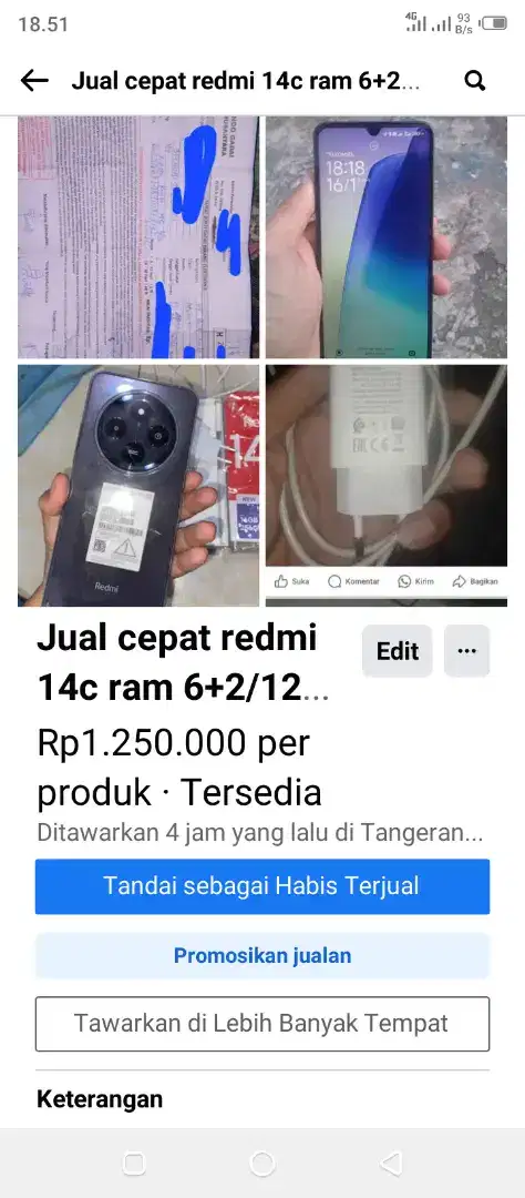 Redmi 14c ram 6+2/128 lengkap garansi panjang