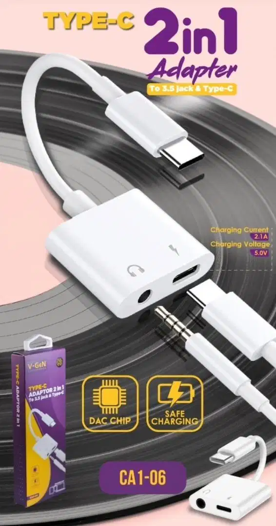 Digital Audio Converter V-GeN CA1-06 2 in 1 Type C to 3.5mm Jack Port