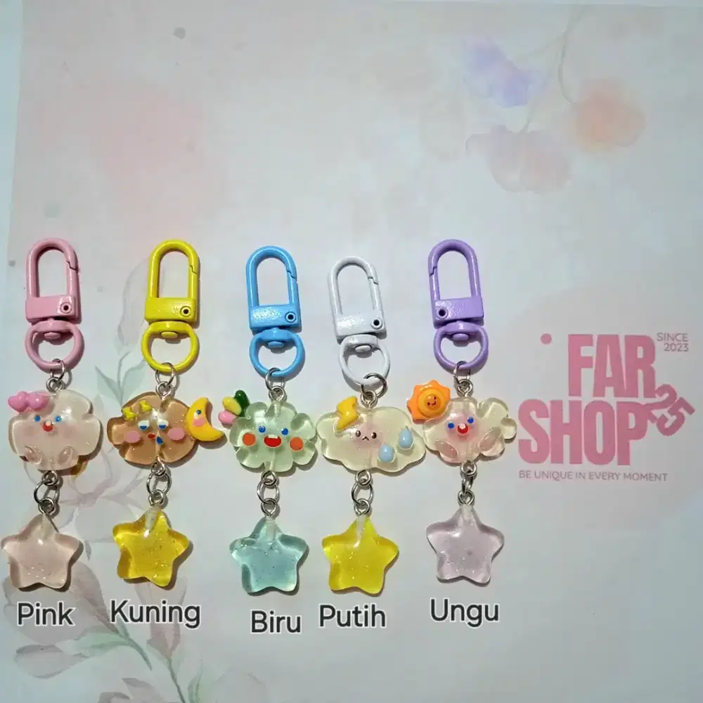 Gantungan Kunci Resin Awan & Bintang glitter Lucu warna pastel