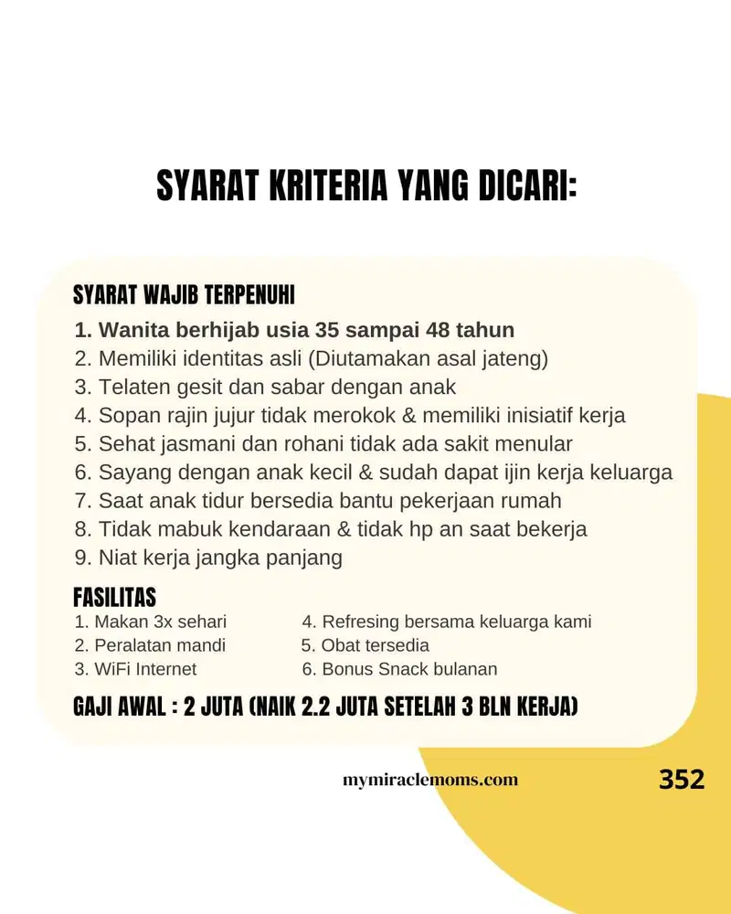 LOKER ART+MOMONG ANAK USIA 1.6 BULAN MENGINAP BUTUH SEGERA