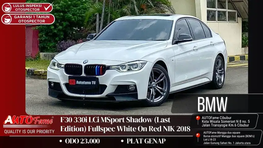 BMW F30 330i LCi MSport Shadow (Last Edition) Fullspec White On Red NI