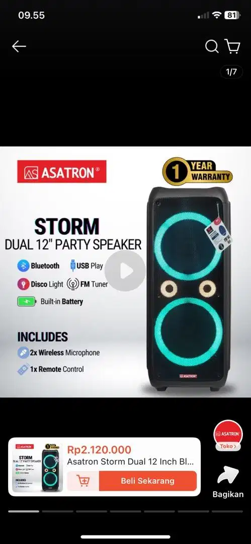 ASATRON DUAL SPEAKER 12” BEKAS RASA BARU