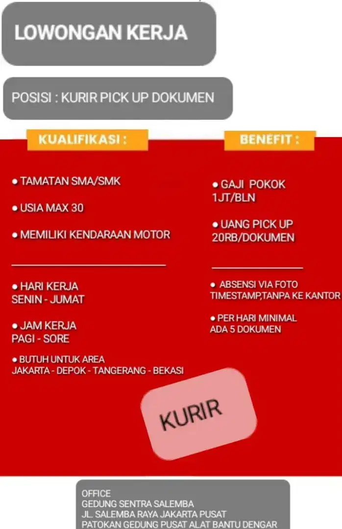 LOKER KURIR DOKUMEN JABODETABEK