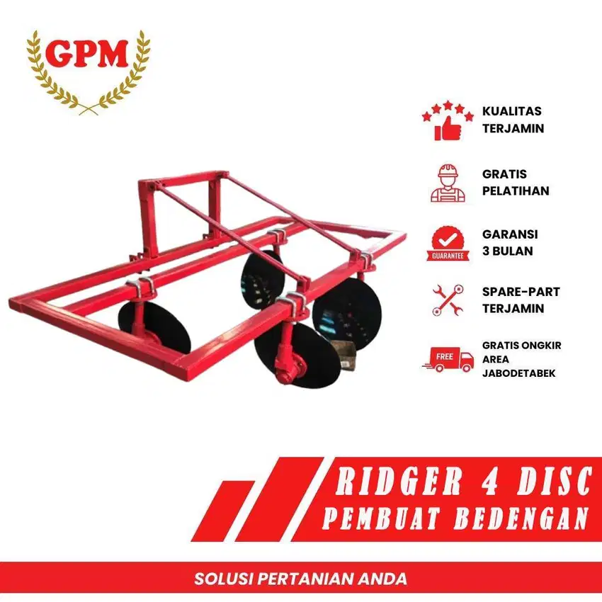 Implemen Traktor Roda 4 Ridger 4 Disc untuk Membuat Bedengan atau Gulu