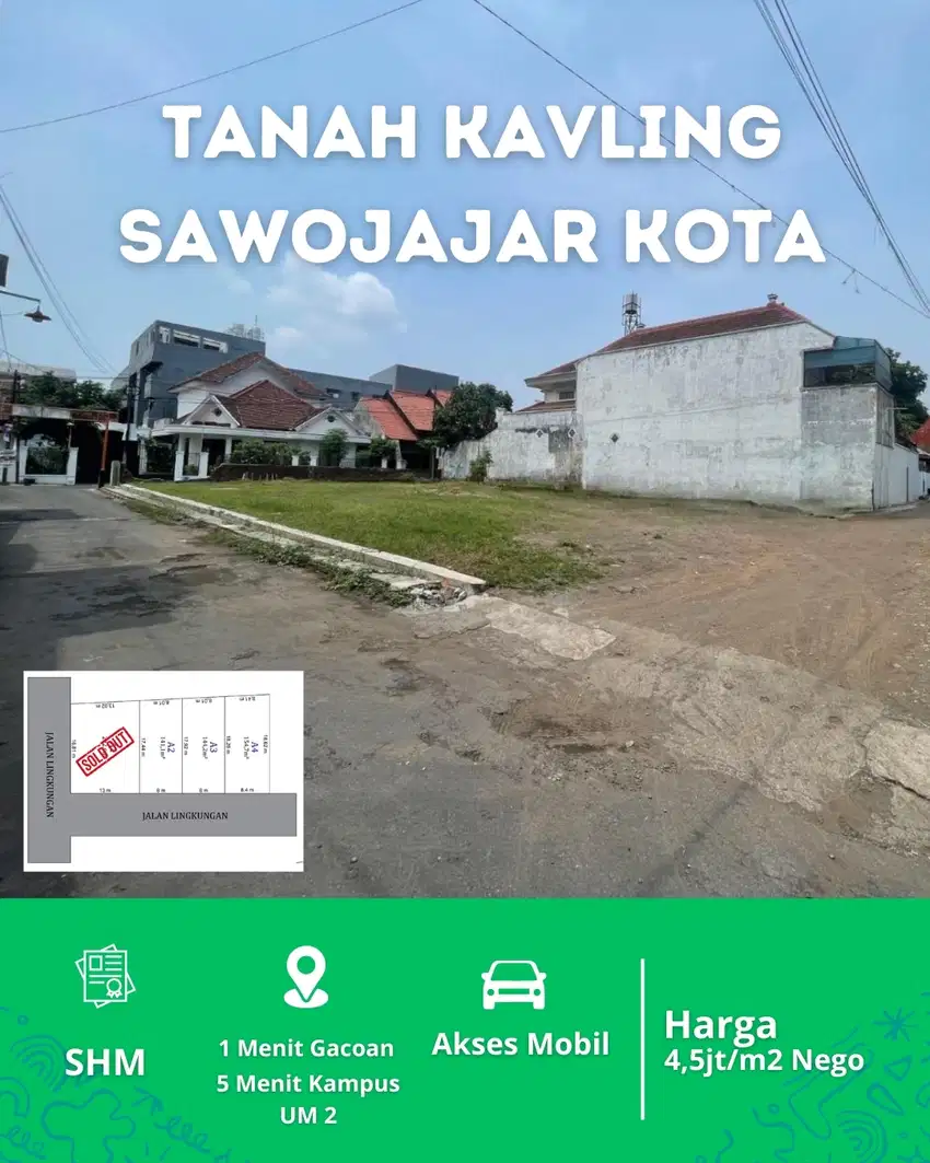 Tanah Kavling 5 Menit Exit Tol Sawojajar Kota