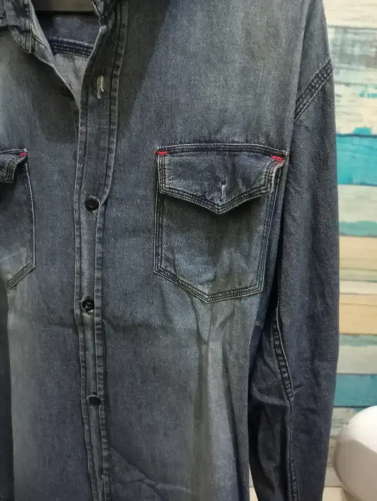 Kemeja Jeans biru Lengan Panjang
