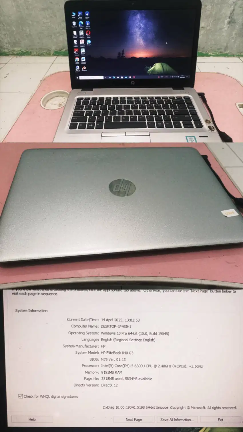 LAPTOP HP ELITE BOOK 840 G3 PROSESOR INTEL (R) CORE (TM) i5-6300U RAM