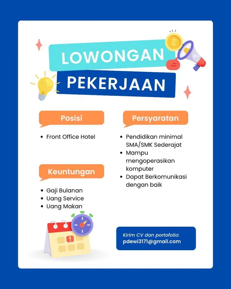 DIBUTUHKAN SEGERA STAFF FRONT OFFICE HOTEL