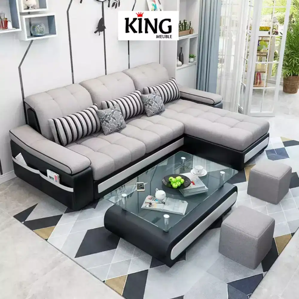 sofa ruang tamu minimalis L shape terbaru bergaransi