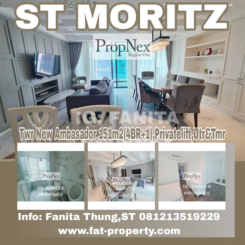 Mewah!Dijual Apt ST MORITZ Twr New Ambasador 151m2(4BR+1),Privatelift