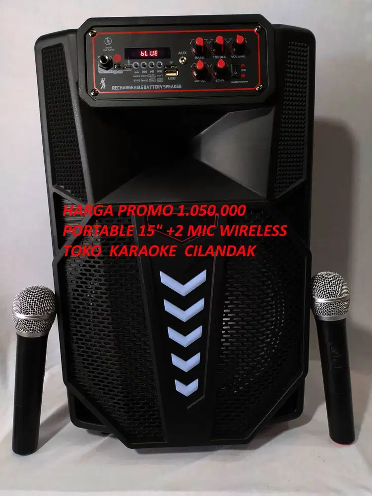 PORTABLE SPEAKER 15 INCHI lengkap 2 mic wireless ada aki