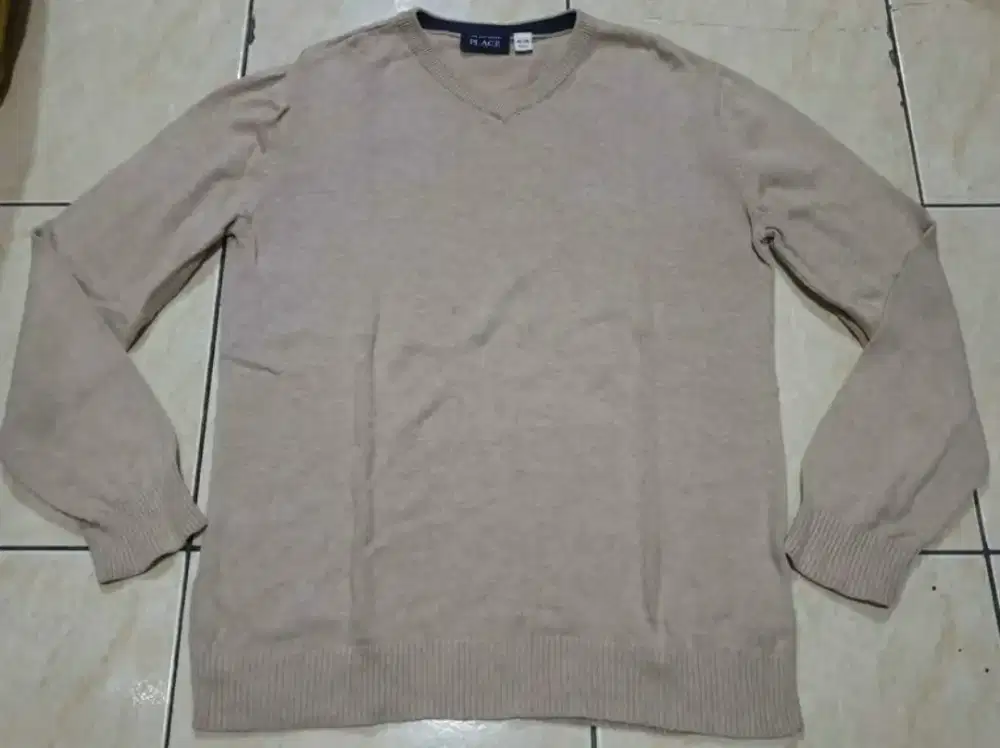 Sweater rajut panjang polos kerah v neck