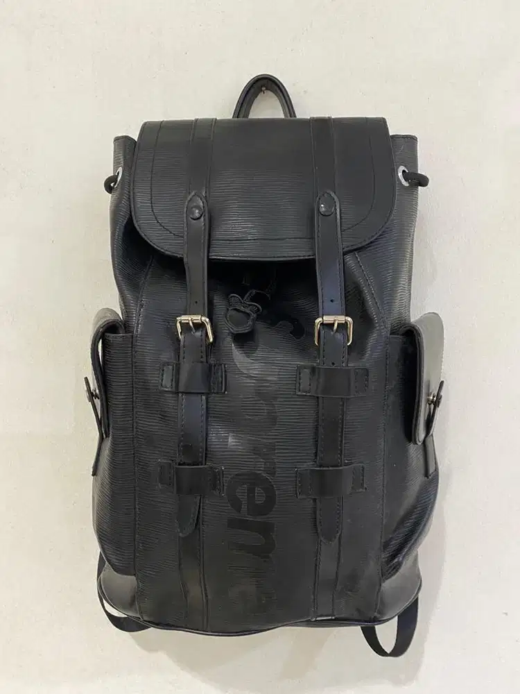 Backpack ransel lv supreme black leather jumbo good quality