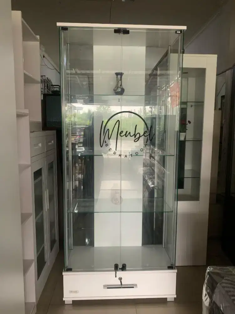 Lemari hias 2pintu full kaca glosy putih