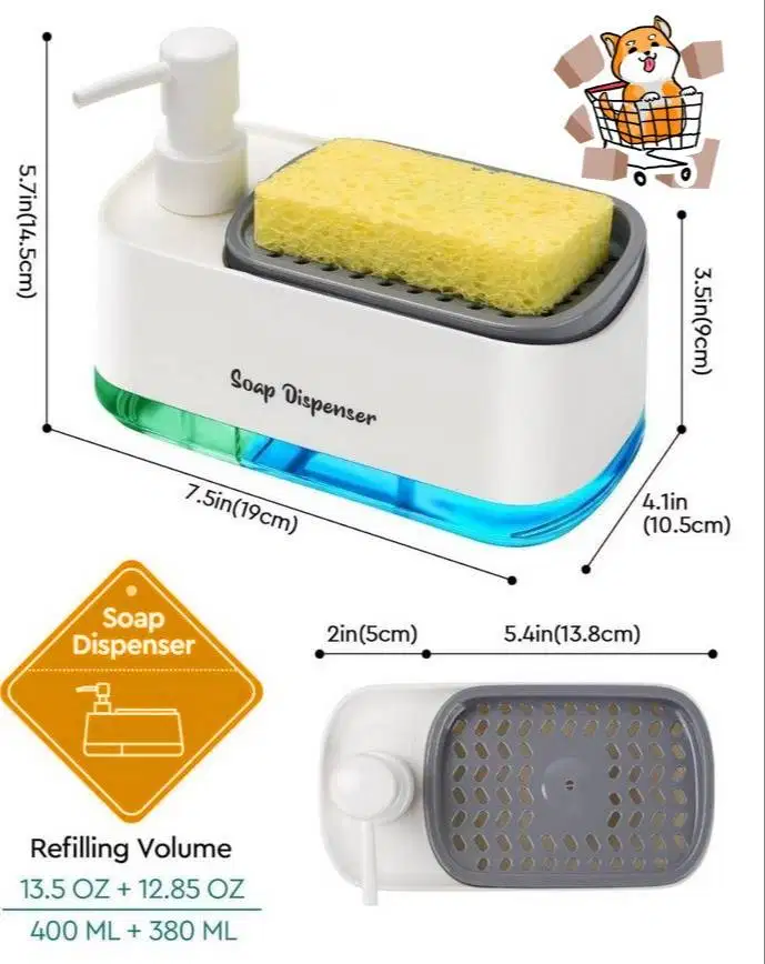 tempat sabun cuci piring 2 in 1 soap dispenser merk ALPHA putih