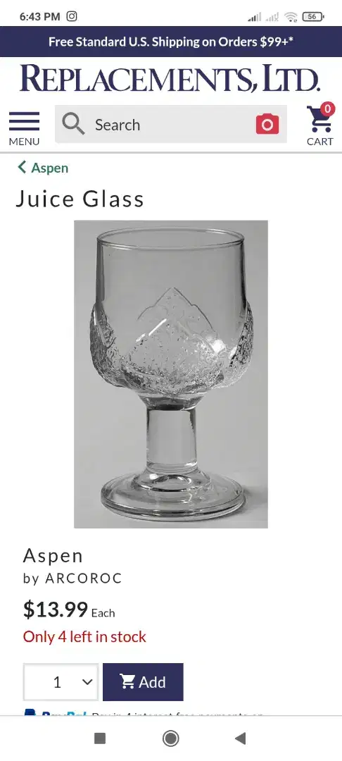 Arcoroc Aspen glass juice made in France