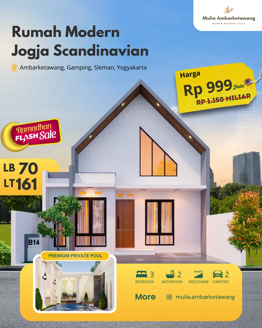 Rumah 1 Lantai di Ambarketawang Dengan Kolam Renang Cluster One Gate