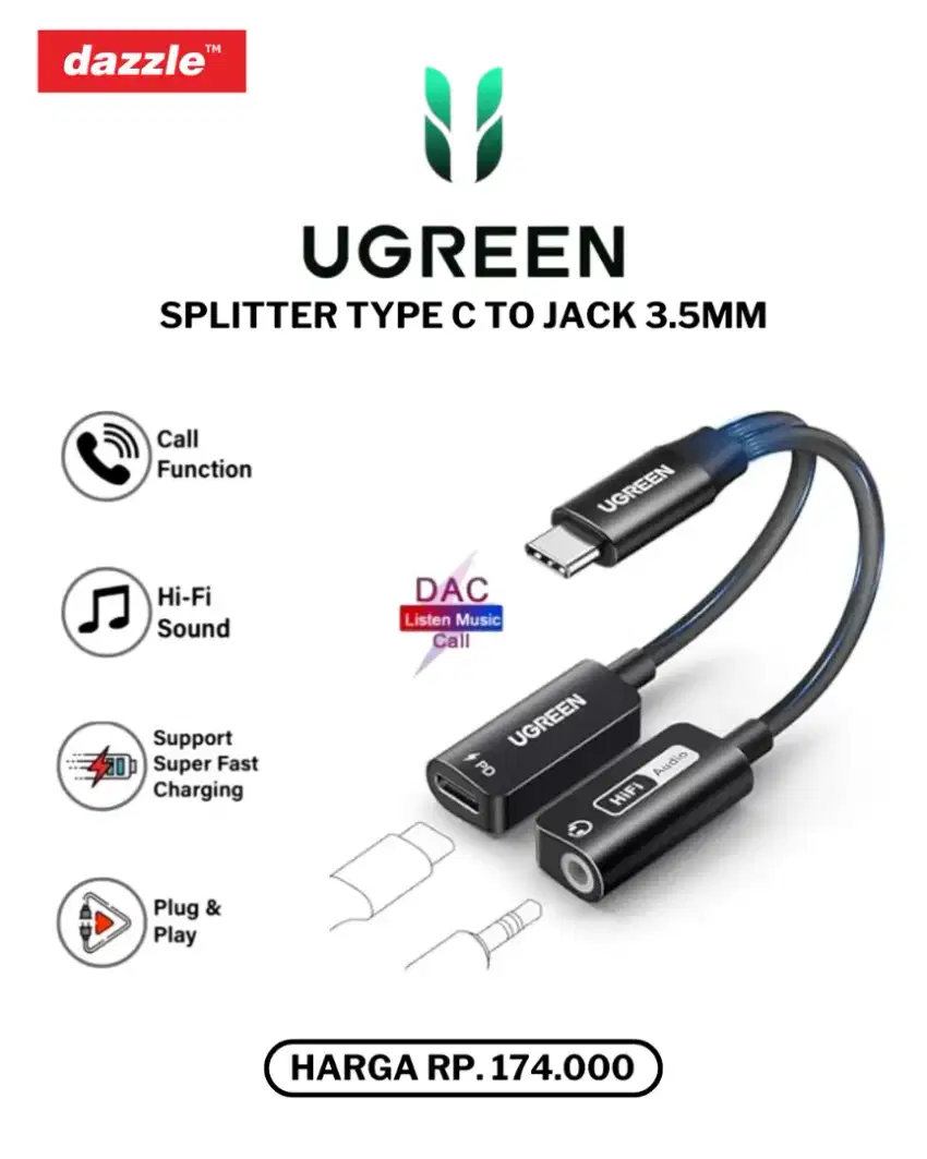 UGREEN SPLITTER TYPE C TO JACK 3.5MM