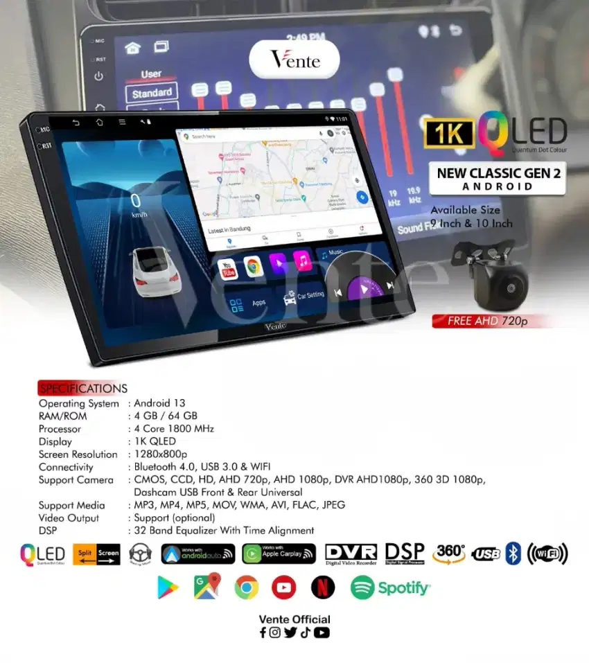 Headunit Android Mobil Vente New Classic 9 inch , Free Camera AHD