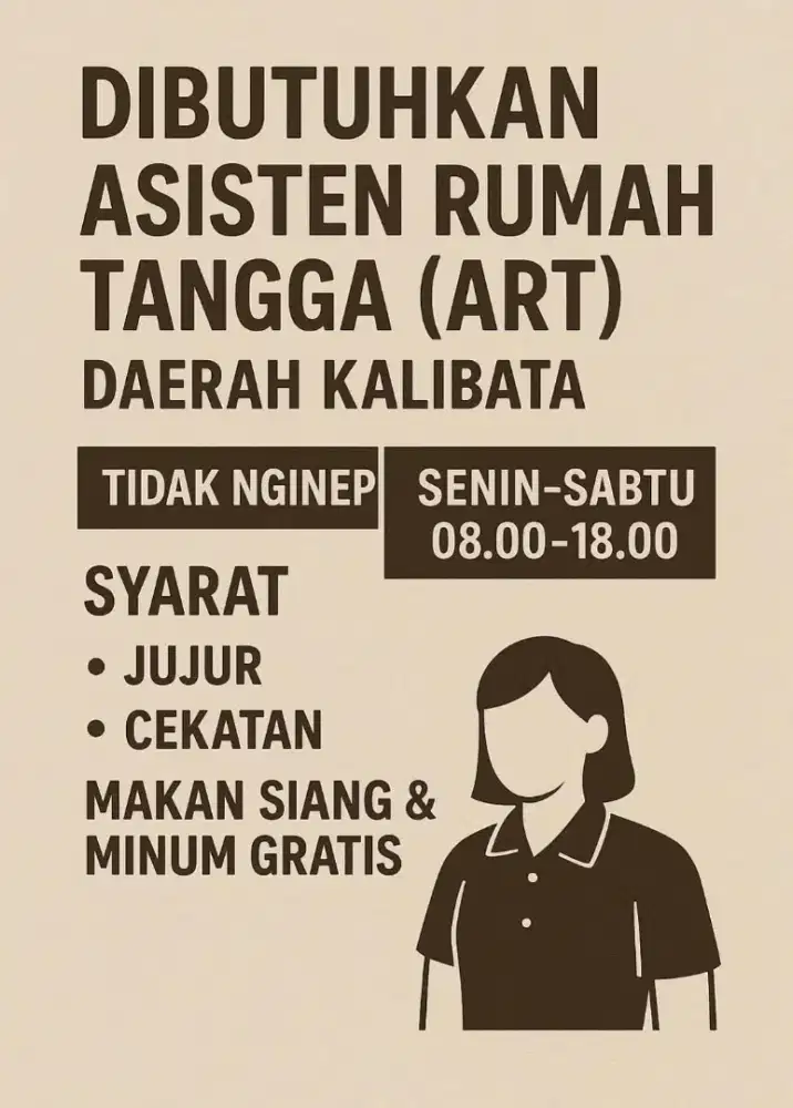 Dibutuhkan Asisten Rumah Tangga (ART) – Daerah Pengadegan Pancoran