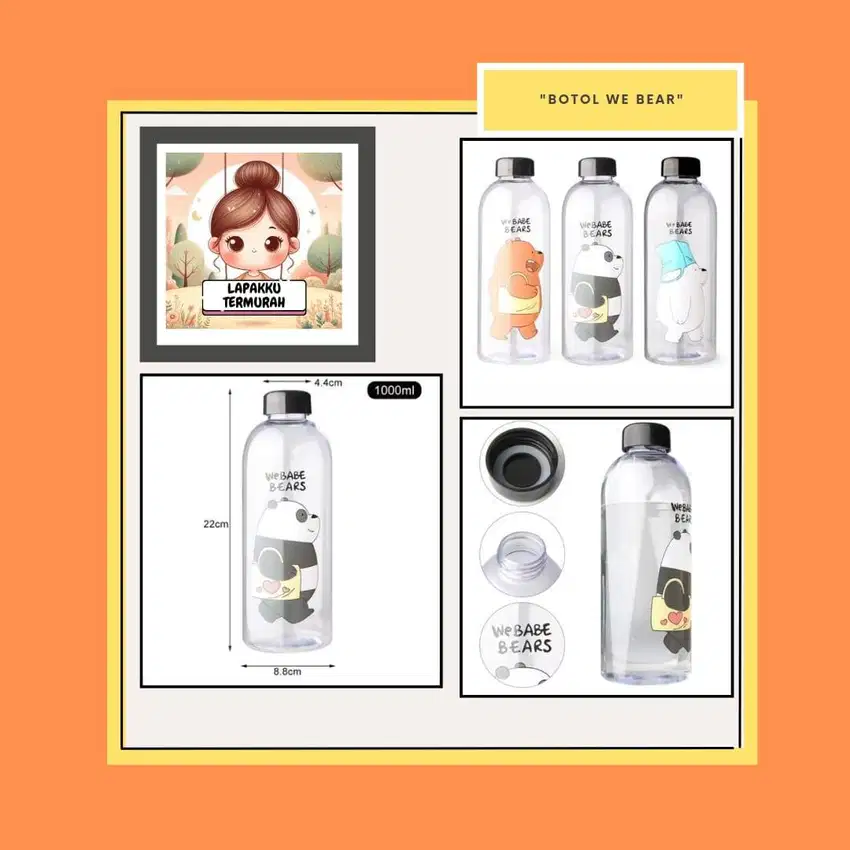 BOTOL MINUM KARAKTER WE BEAR 1000 ML NEW MURAH / BOTOL MINUM MURAH